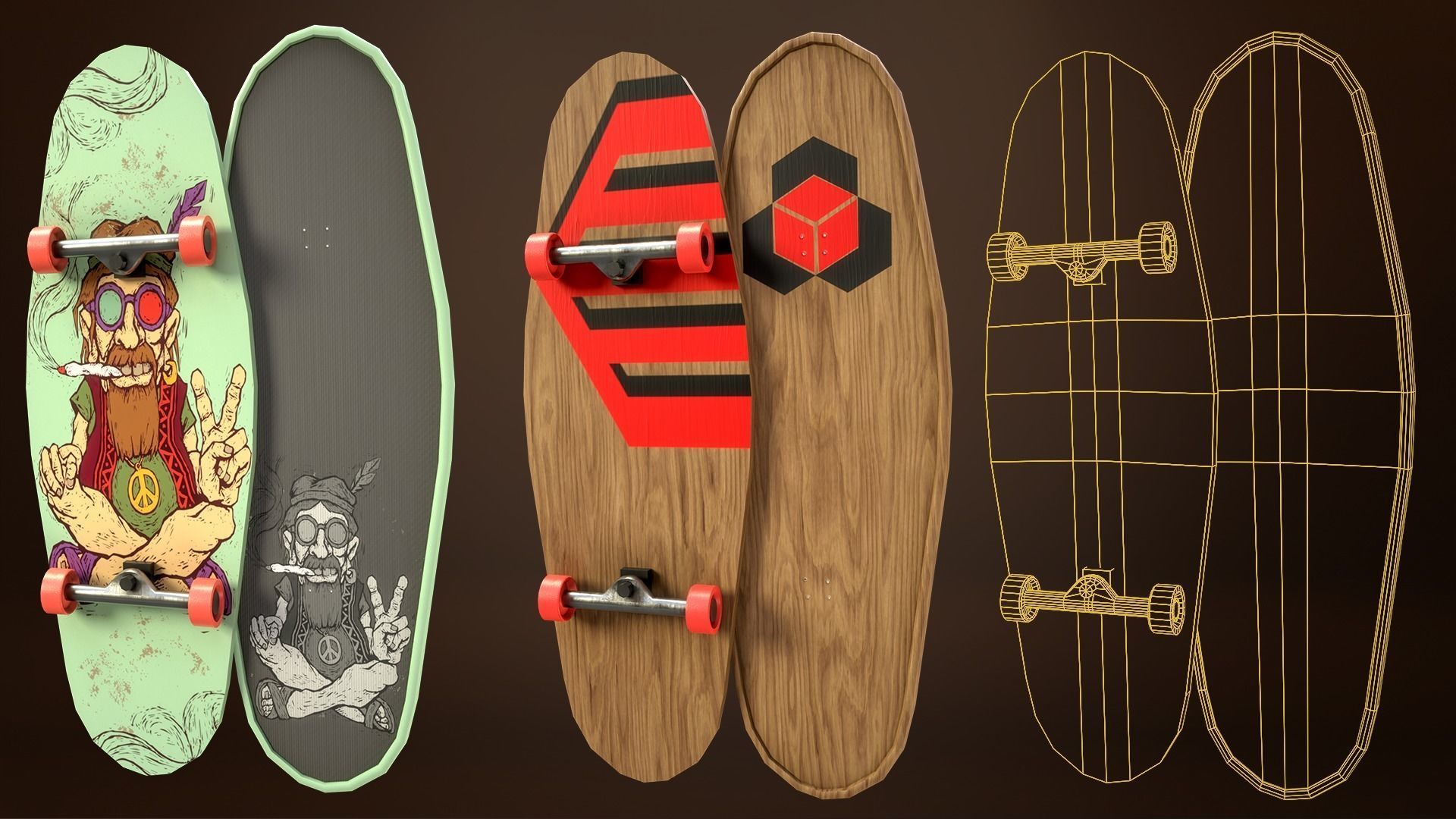 Skateboard Pack of 43 with two texture versions  Low-poly 3D model_26