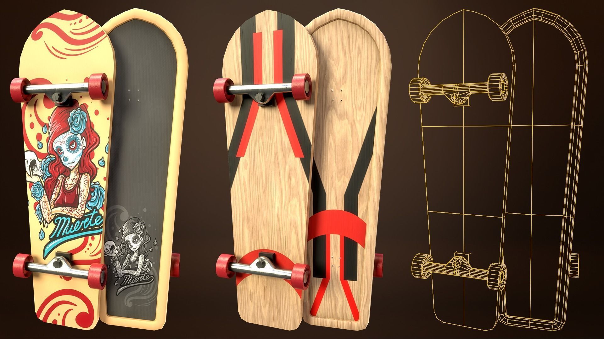 Skateboard Pack of 43 with two texture versions  Low-poly 3D model_22