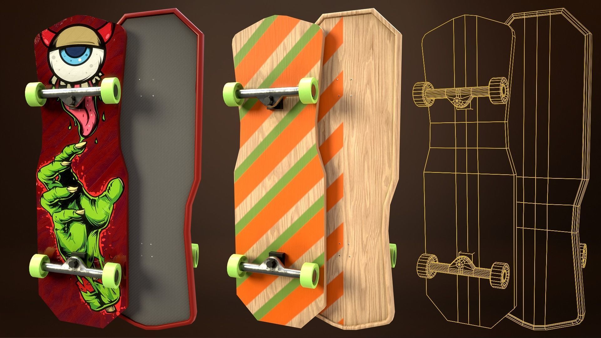 Skateboard Pack of 43 with two texture versions  Low-poly 3D model_24