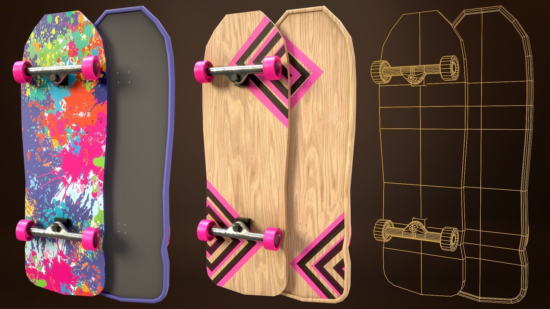 Skateboard Pack of 43 with two texture versions  Low-poly 3D model_23