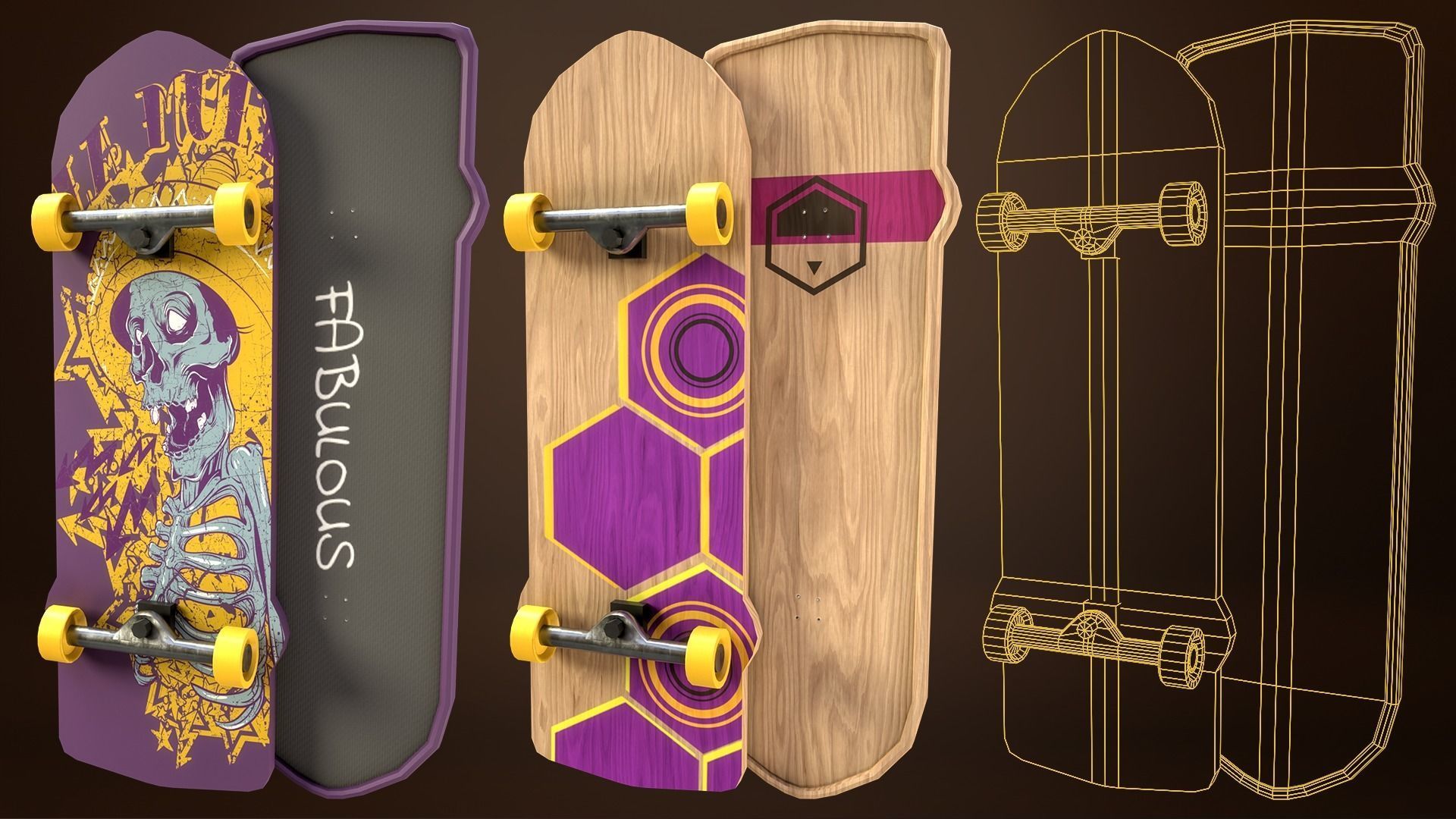 Skateboard Pack of 43 with two texture versions  Low-poly 3D model_27