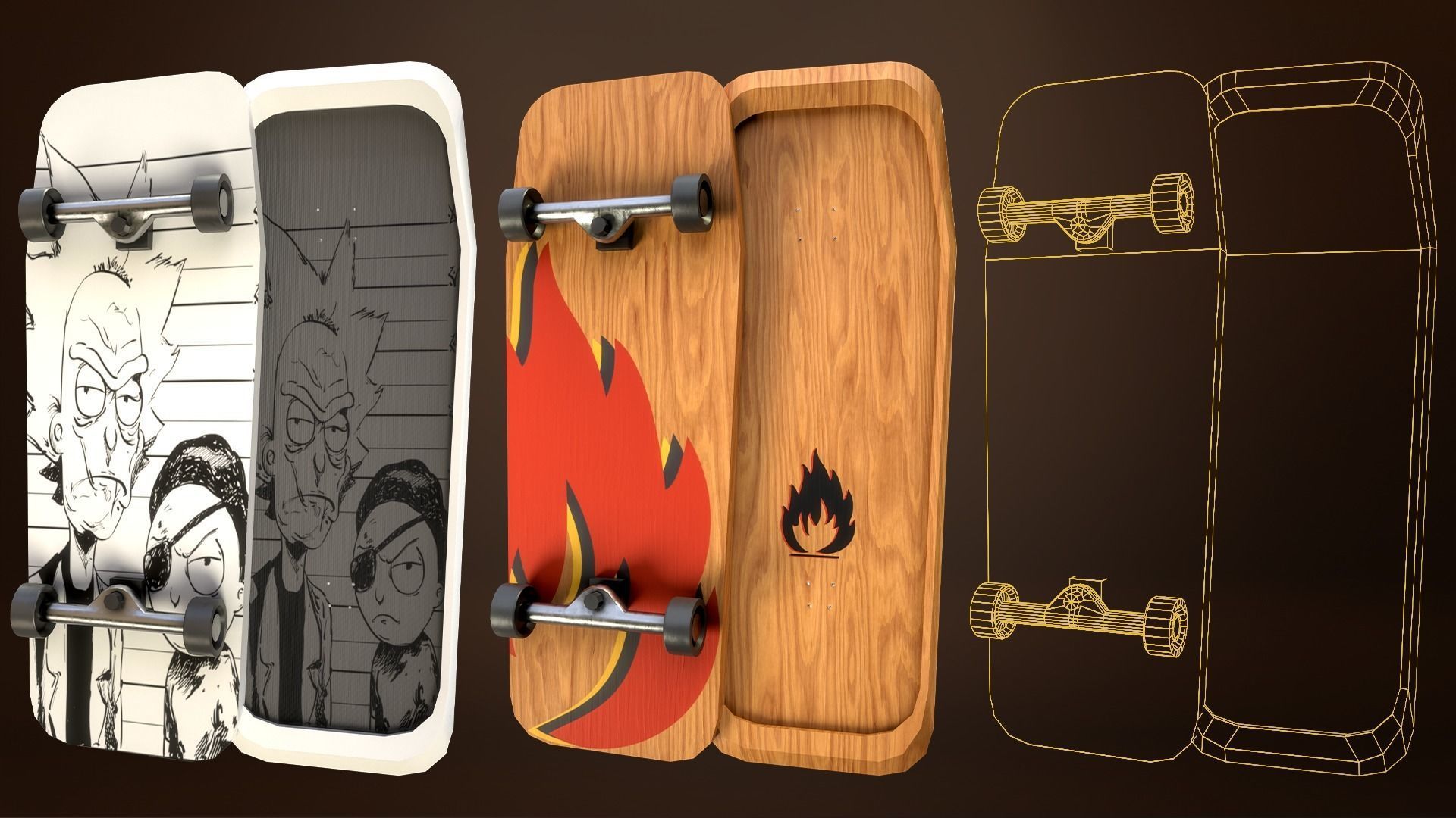 Skateboard Pack of 43 with two texture versions  Low-poly 3D model_40