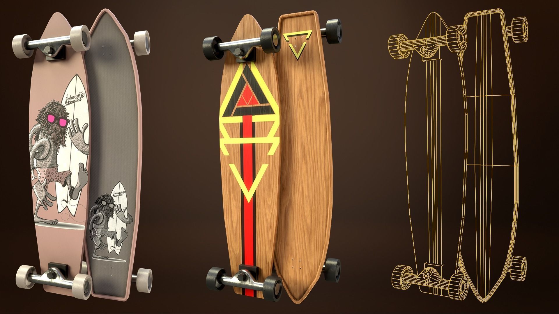 Skateboard Pack of 43 with two texture versions  Low-poly 3D model_6