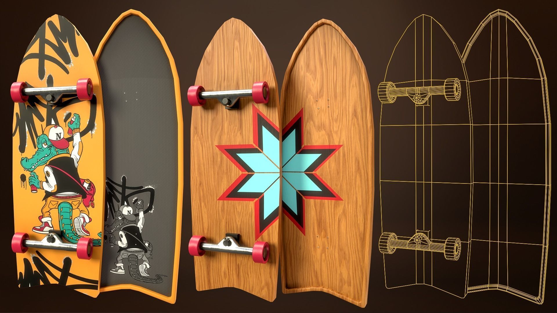 Skateboard Pack of 43 with two texture versions  Low-poly 3D model_16