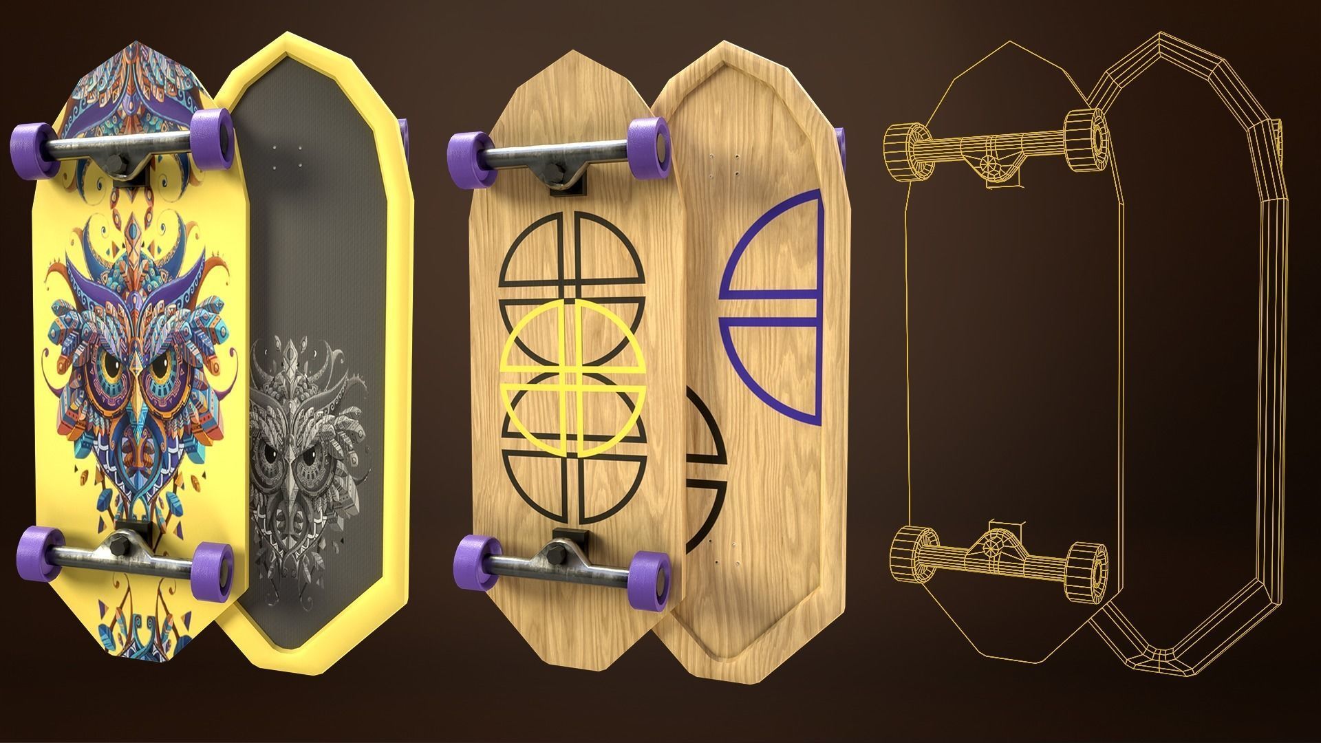 Skateboard Pack of 43 with two texture versions  Low-poly 3D model_35