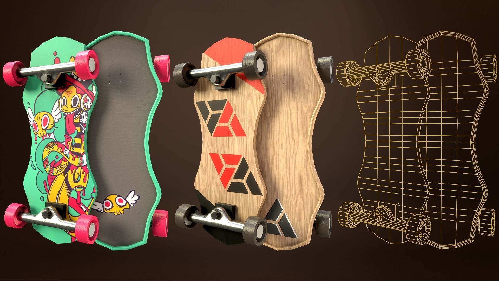 Skateboard Pack of 43 with two texture versions  Low-poly 3D model_8