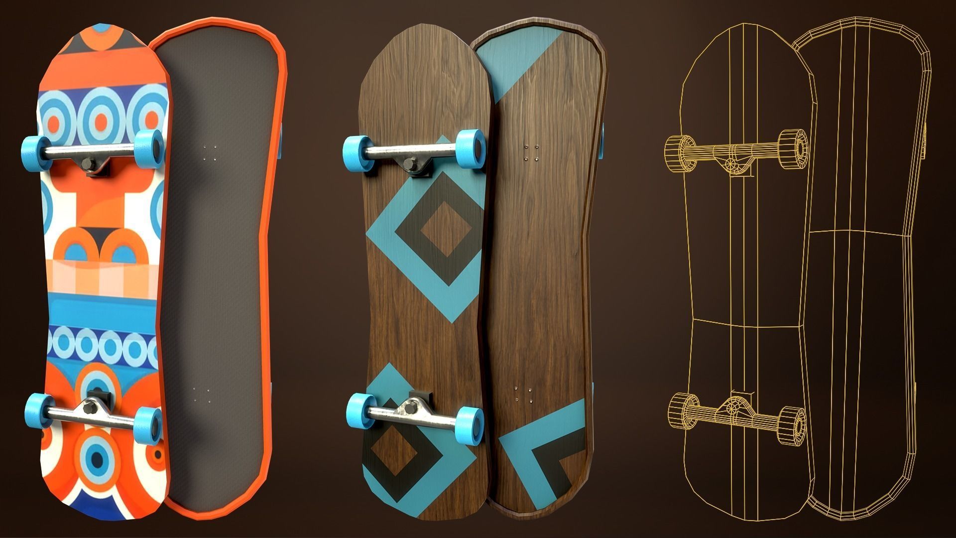 Skateboard Pack of 43 with two texture versions  Low-poly 3D model_20