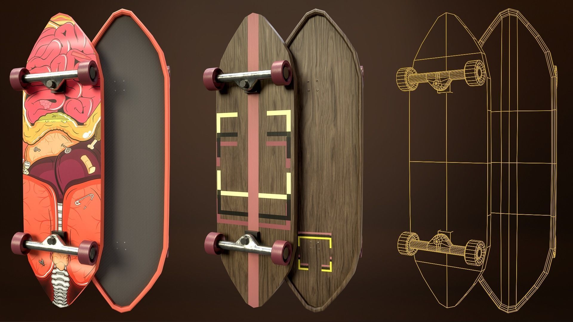 Skateboard Pack of 43 with two texture versions  Low-poly 3D model_17