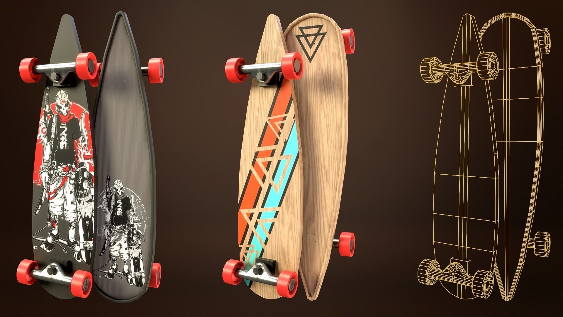 Skateboard Pack of 43 with two texture versions  Low-poly 3D model_7