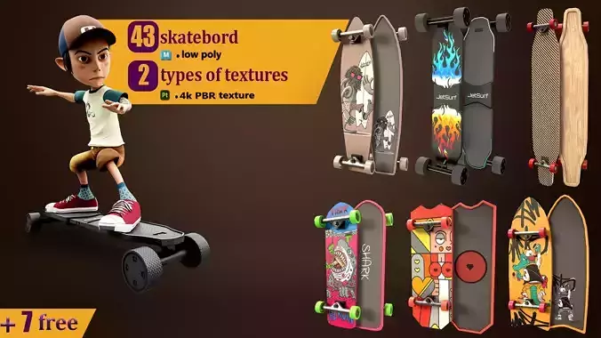 Skateboard Pack of 43 with two texture versions 