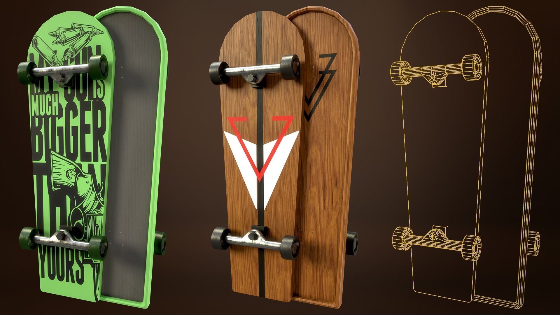 Skateboard Pack of 43 with two texture versions  Low-poly 3D model_38