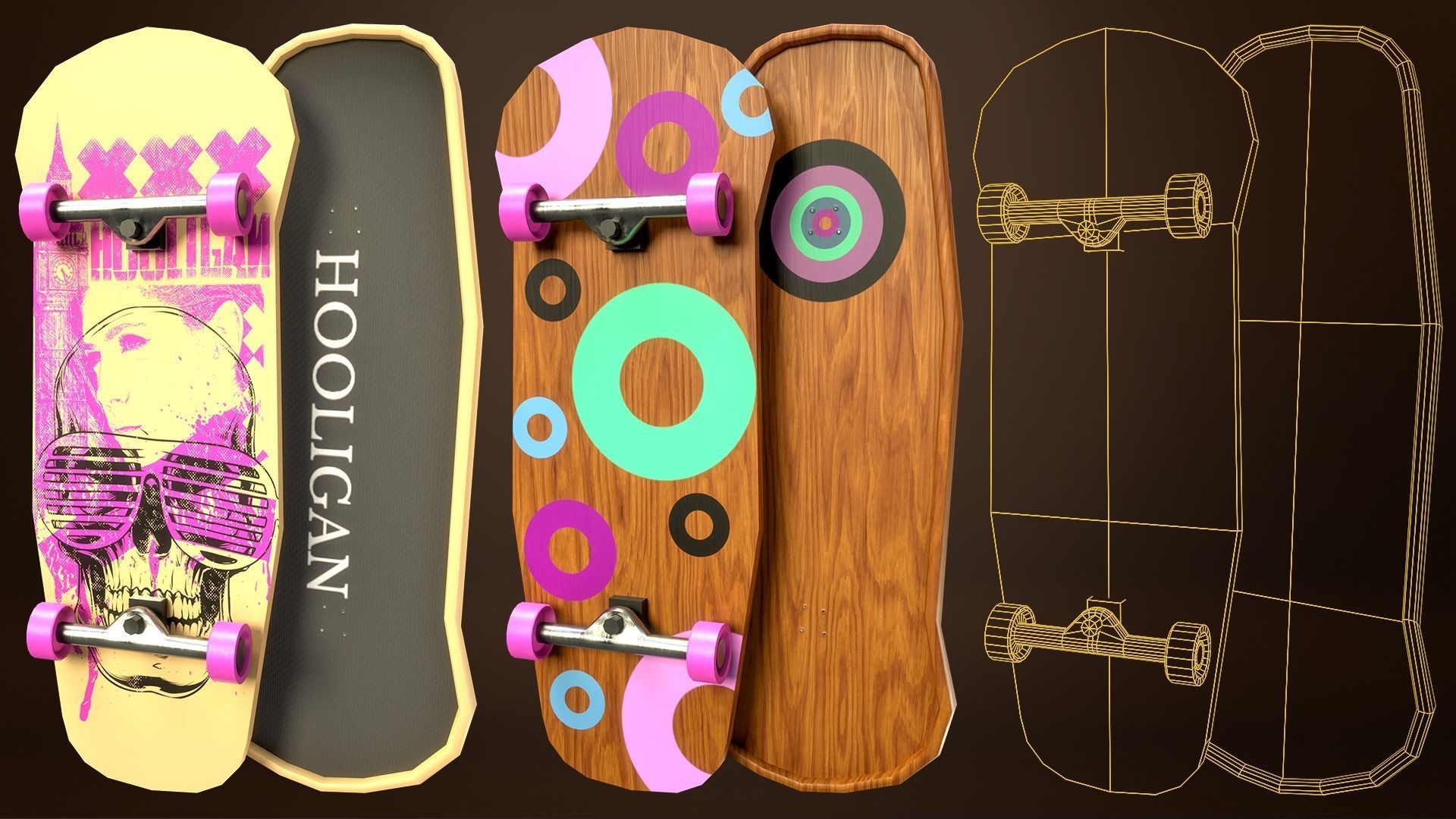 Skateboard Pack of 43 with two texture versions  Low-poly 3D model_21