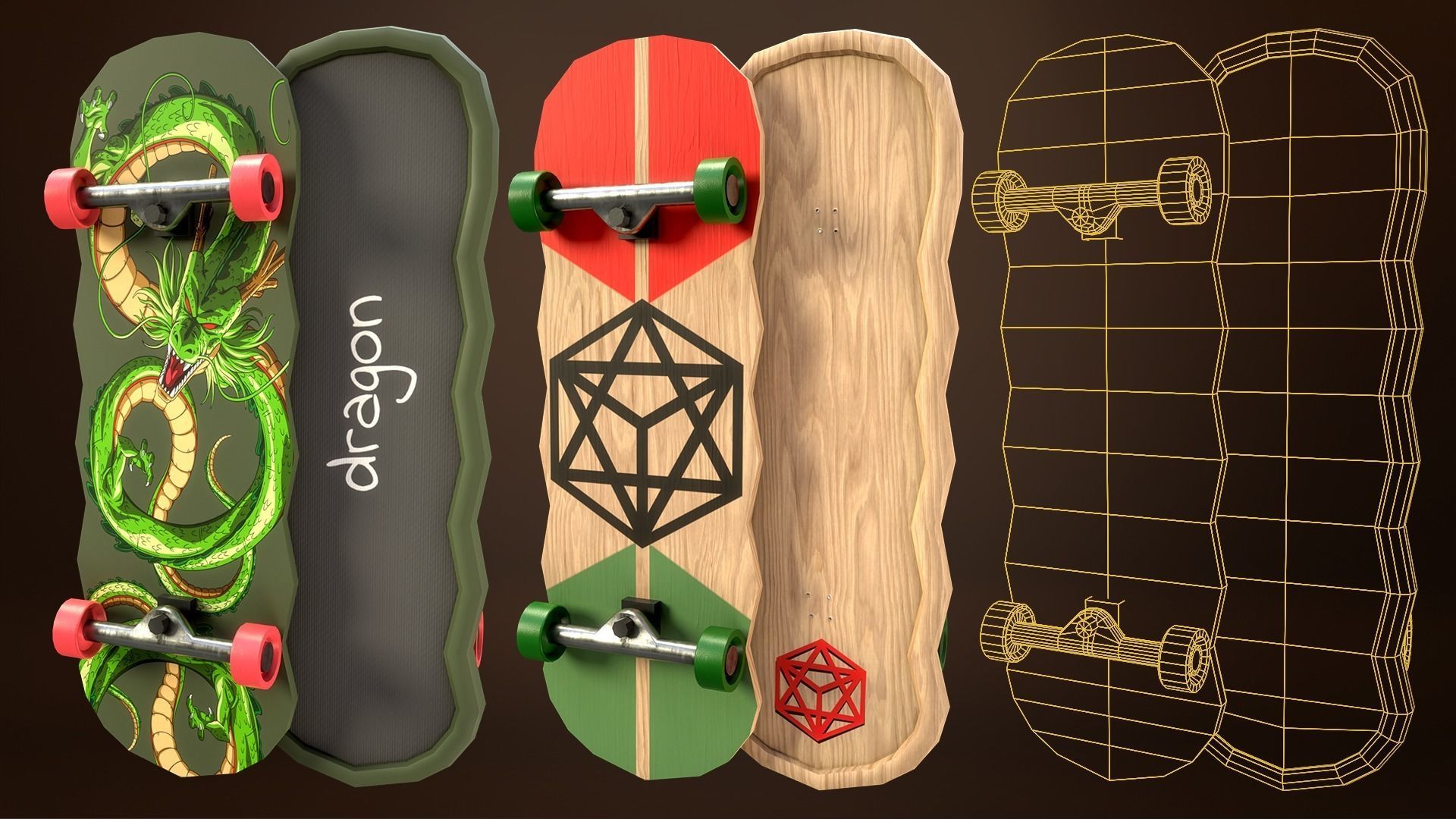 Skateboard Pack of 43 with two texture versions  Low-poly 3D model_28