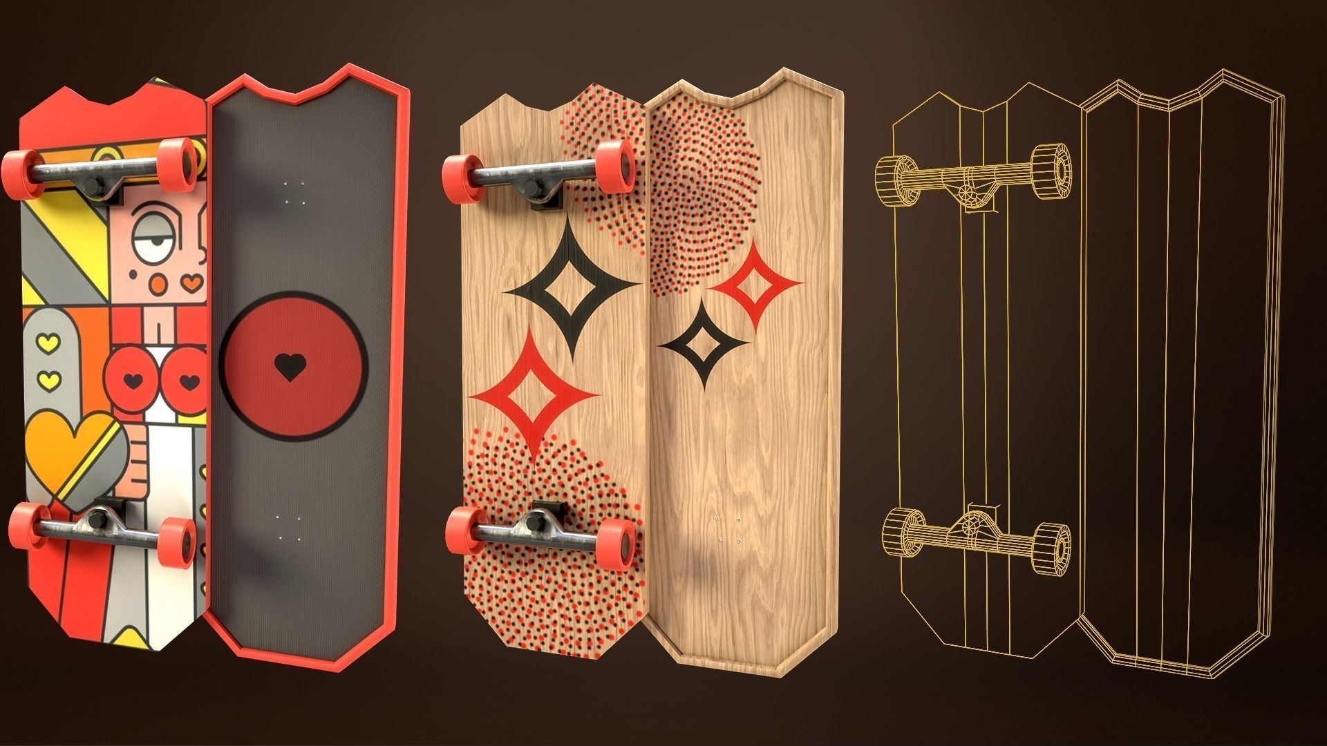 Skateboard Pack of 43 with two texture versions  Low-poly 3D model_30