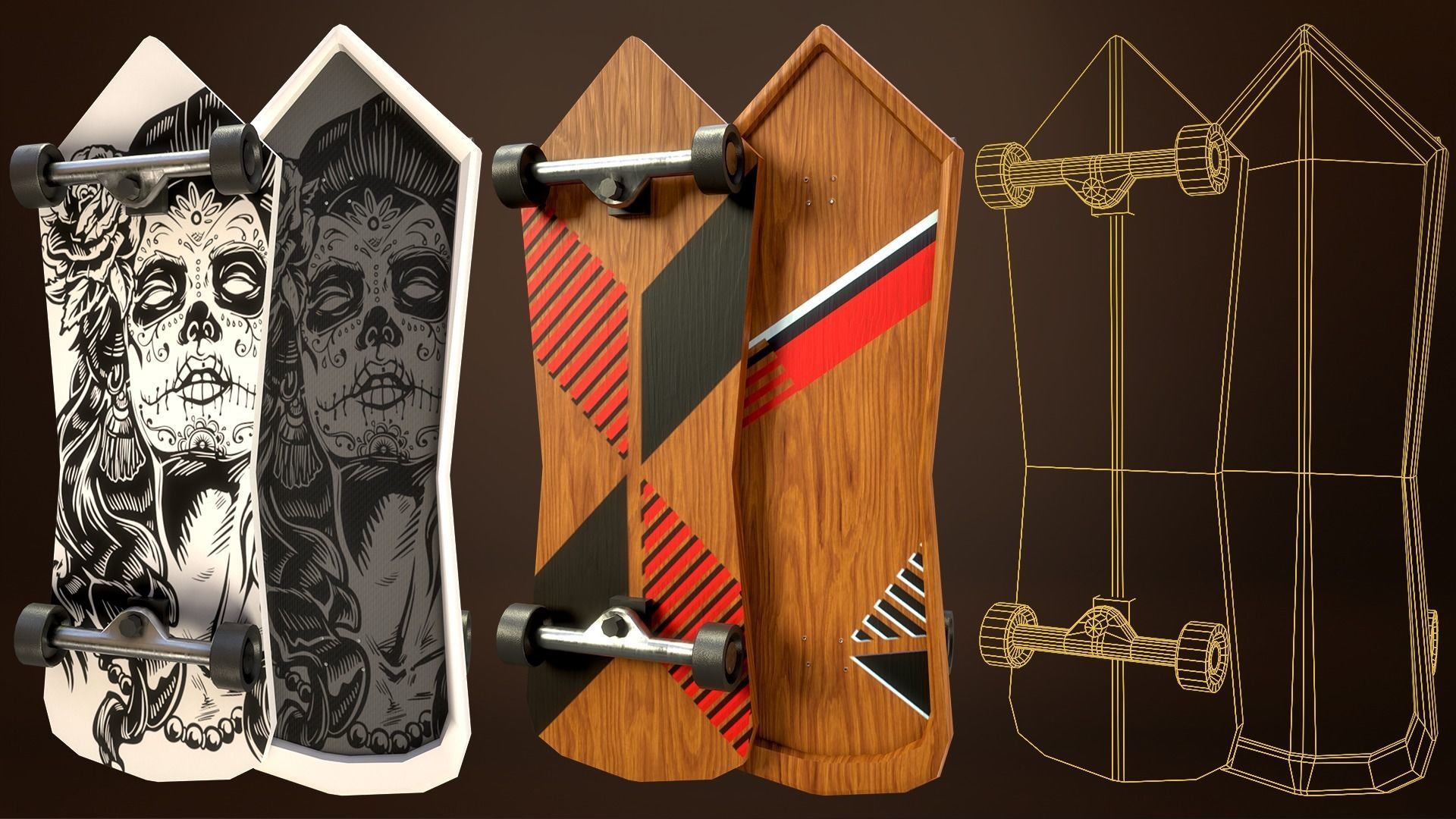 Skateboard Pack of 43 with two texture versions  Low-poly 3D model_34