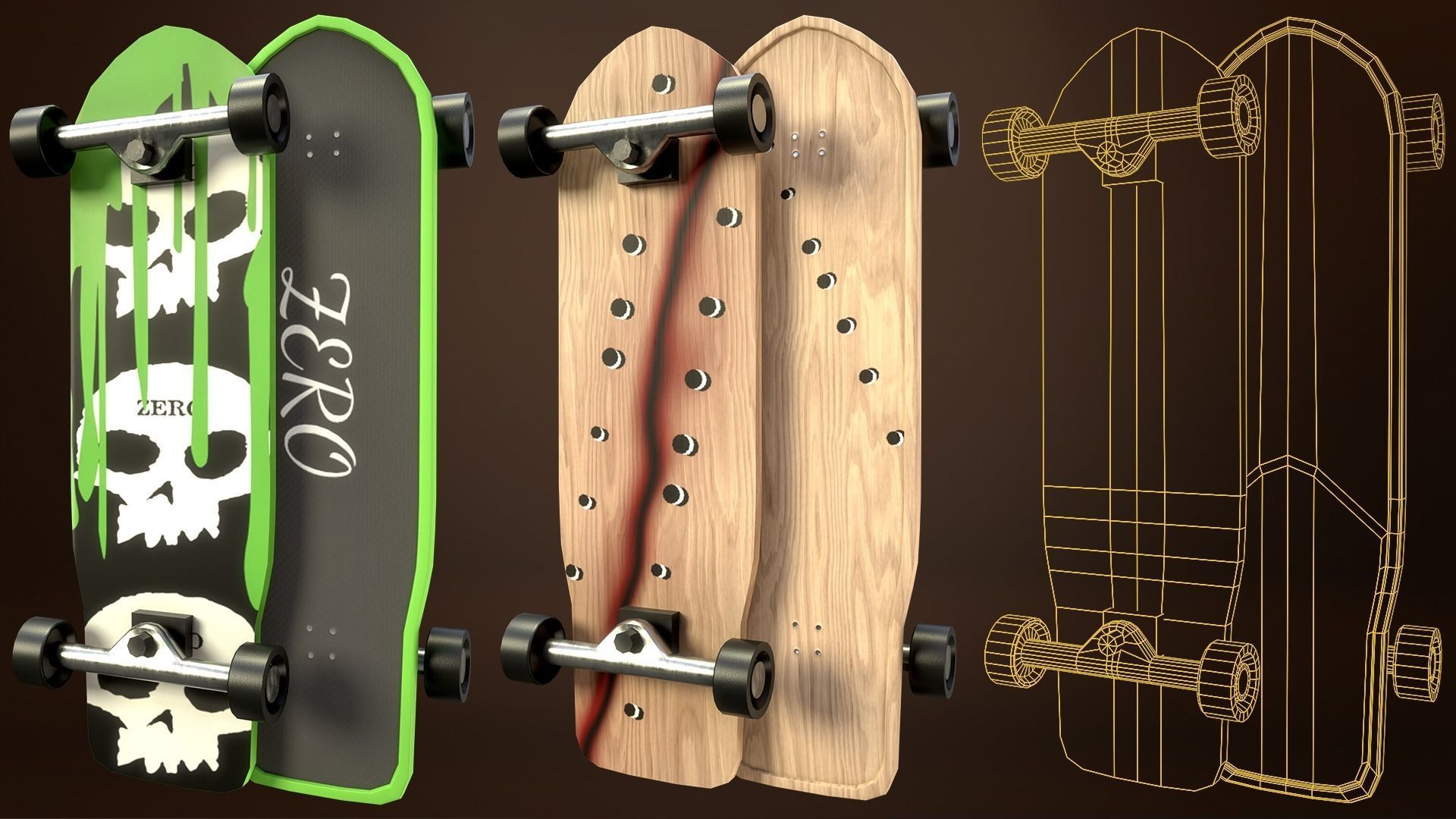 Skateboard Pack of 43 with two texture versions  Low-poly 3D model_45