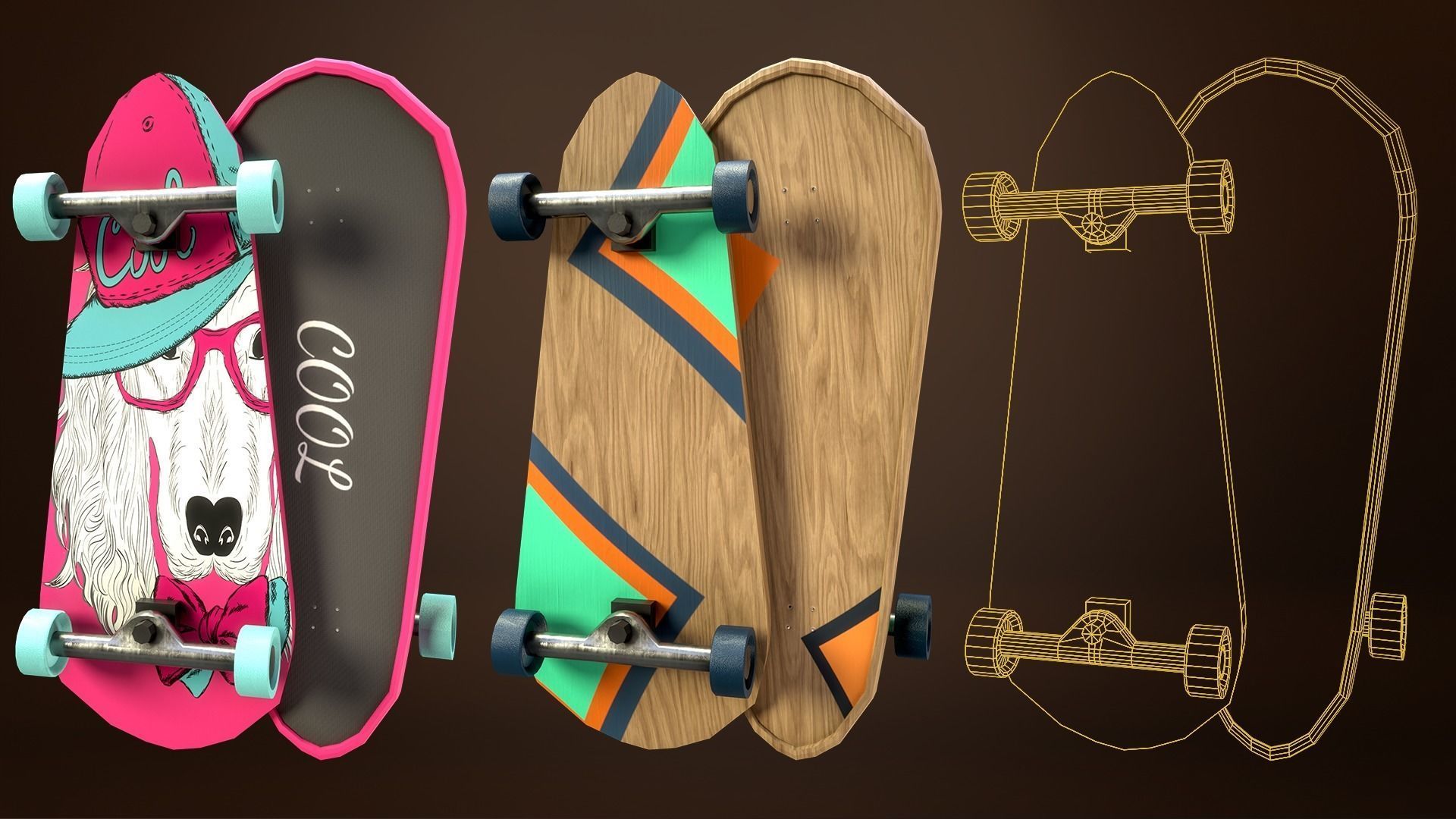 Skateboard Pack of 43 with two texture versions  Low-poly 3D model_33
