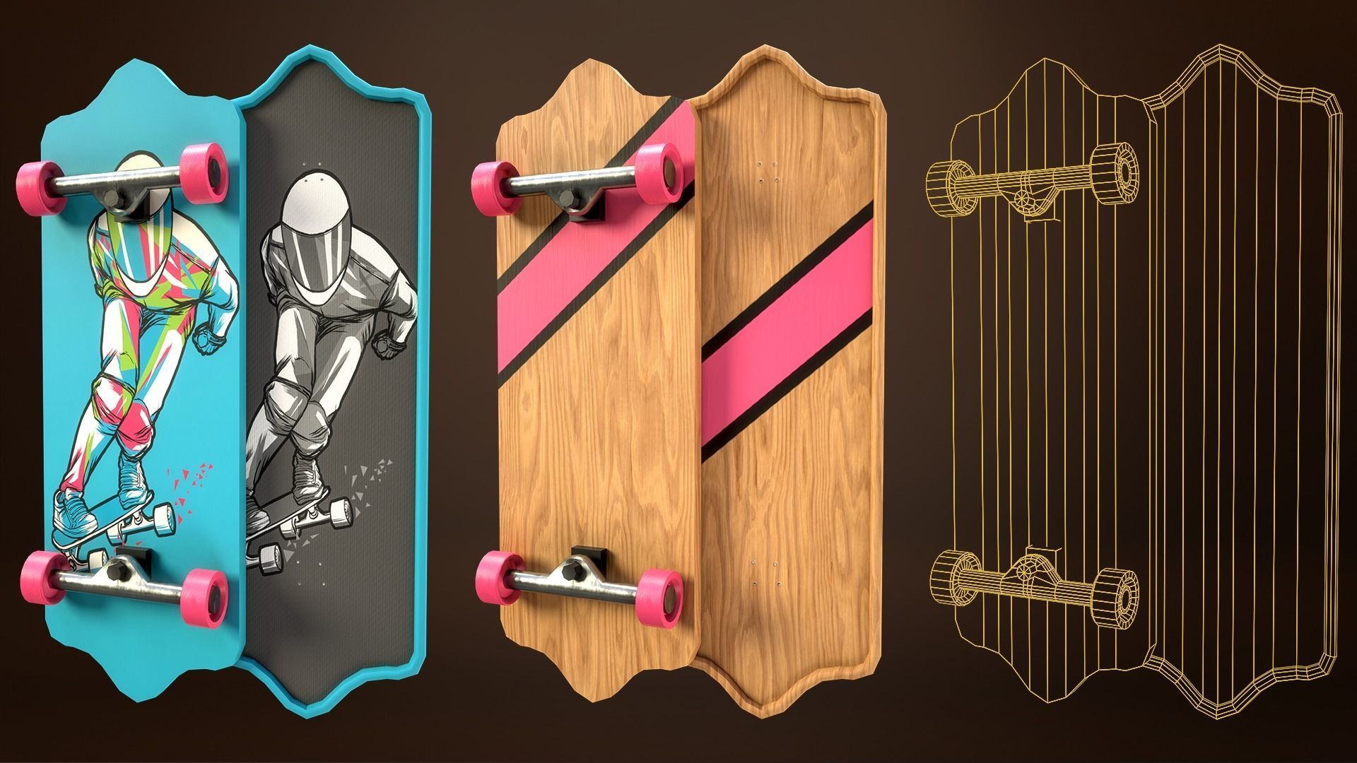 Skateboard Pack of 43 with two texture versions  Low-poly 3D model_10