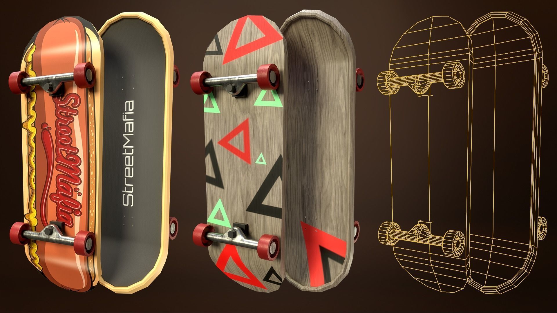 Skateboard Pack of 43 with two texture versions  Low-poly 3D model_19