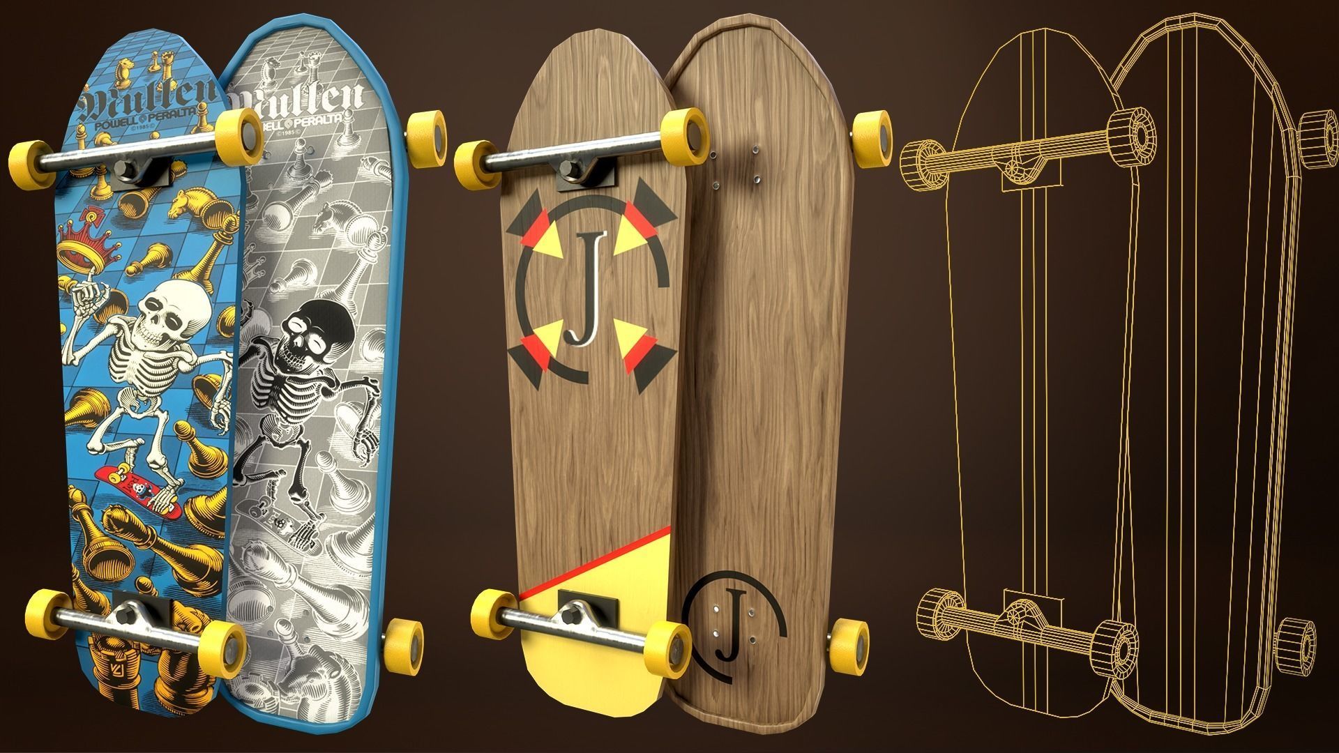 Skateboard Pack of 43 with two texture versions  Low-poly 3D model_43