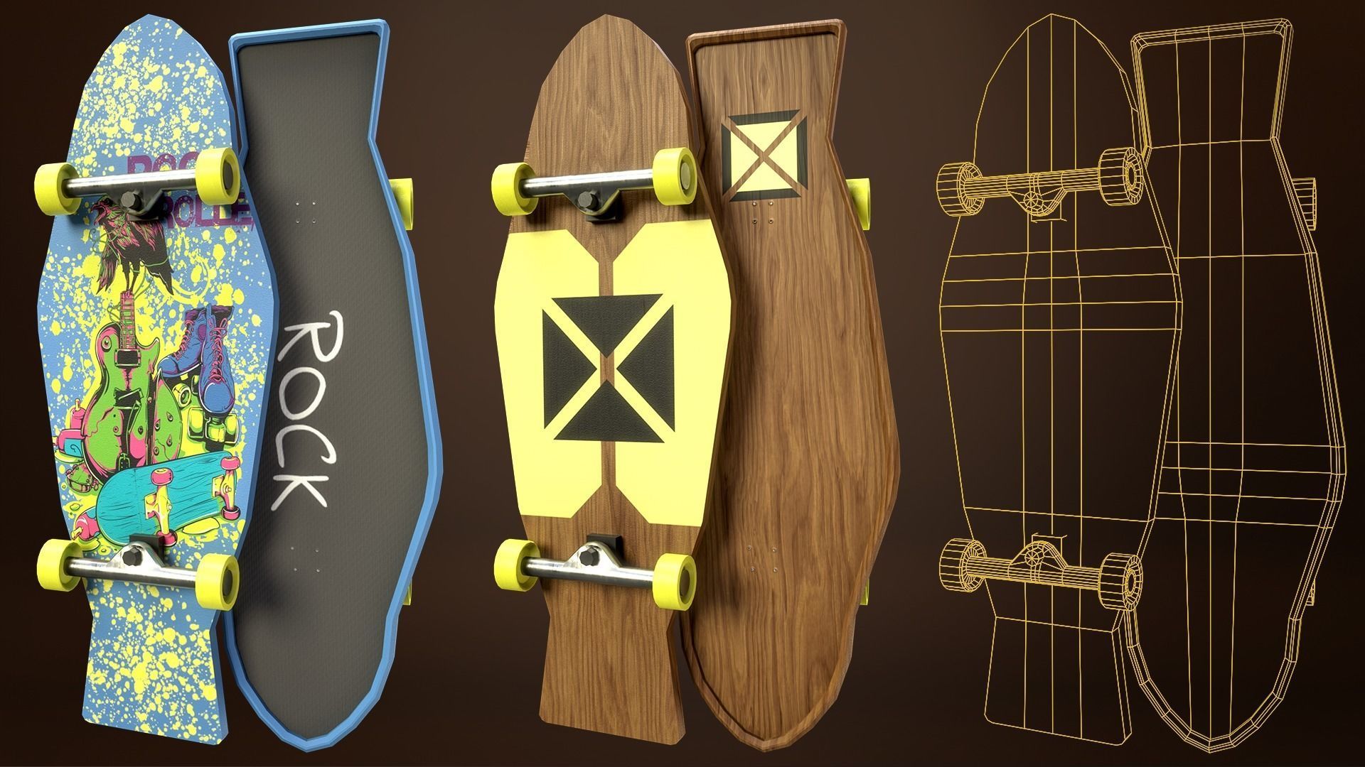 Skateboard Pack of 43 with two texture versions  Low-poly 3D model_18