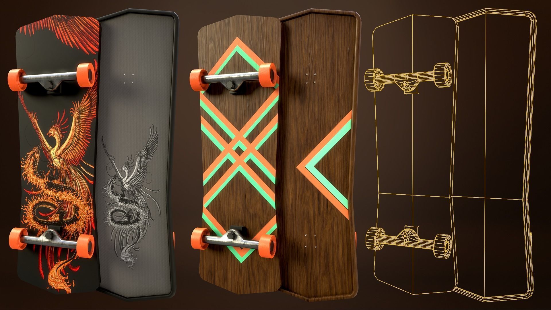 Skateboard Pack of 43 with two texture versions  Low-poly 3D model_32