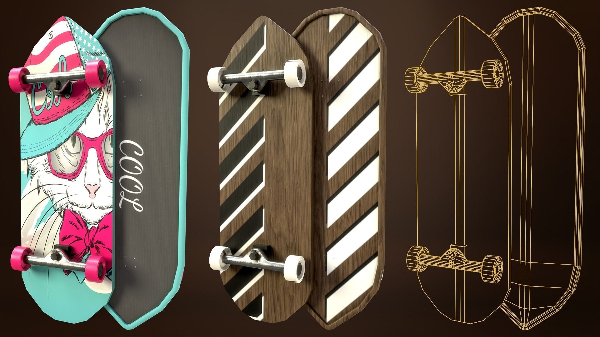 Skateboard Pack of 43 with two texture versions  Low-poly 3D model_39