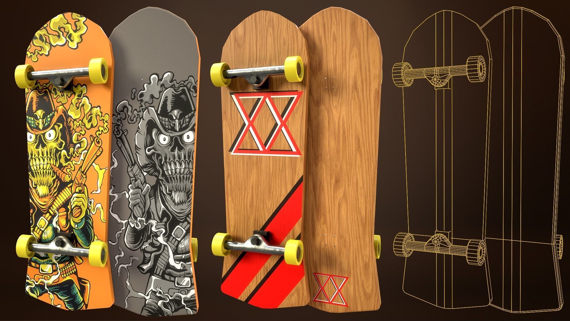 Skateboard Pack of 43 with two texture versions  Low-poly 3D model_12