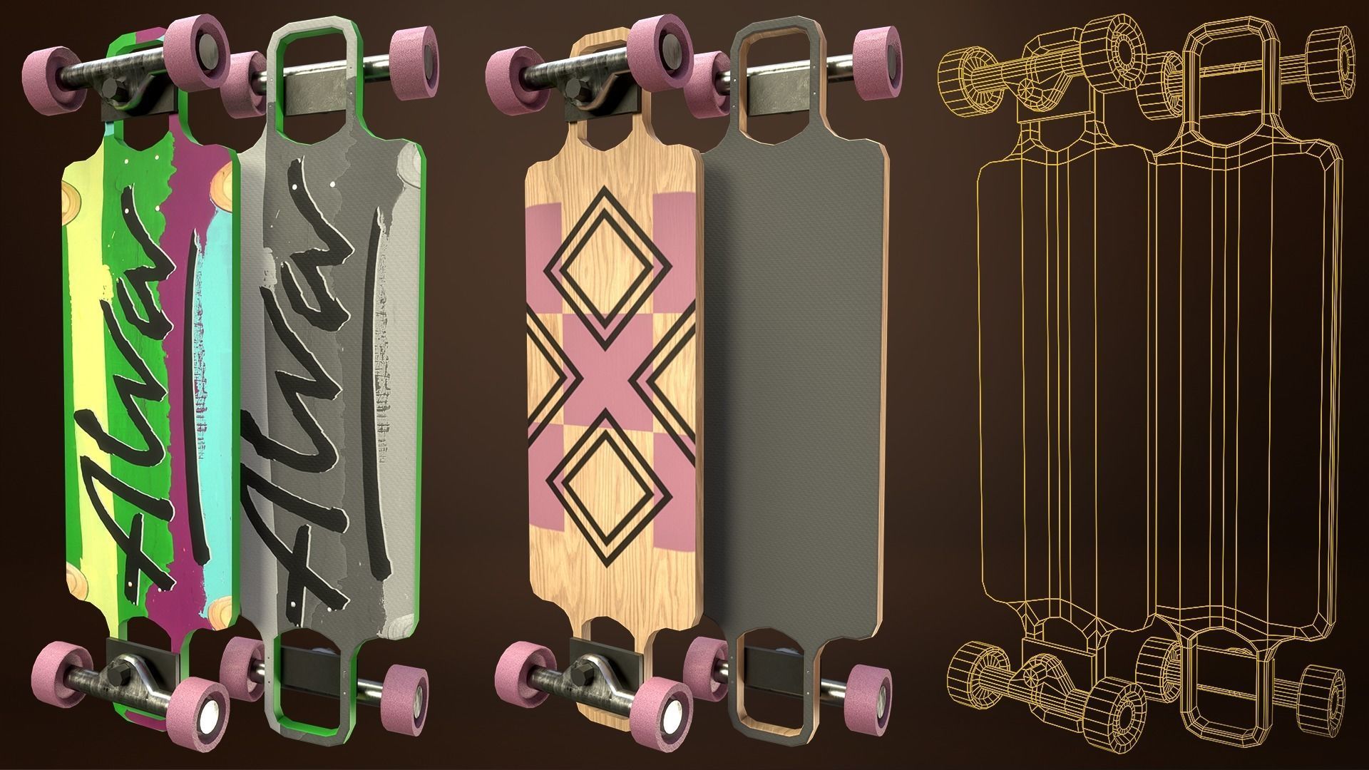 Skateboard Pack of 43 with two texture versions  Low-poly 3D model_41
