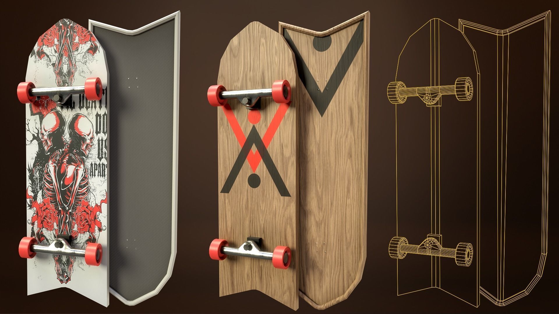 Skateboard Pack of 43 with two texture versions  Low-poly 3D model_13