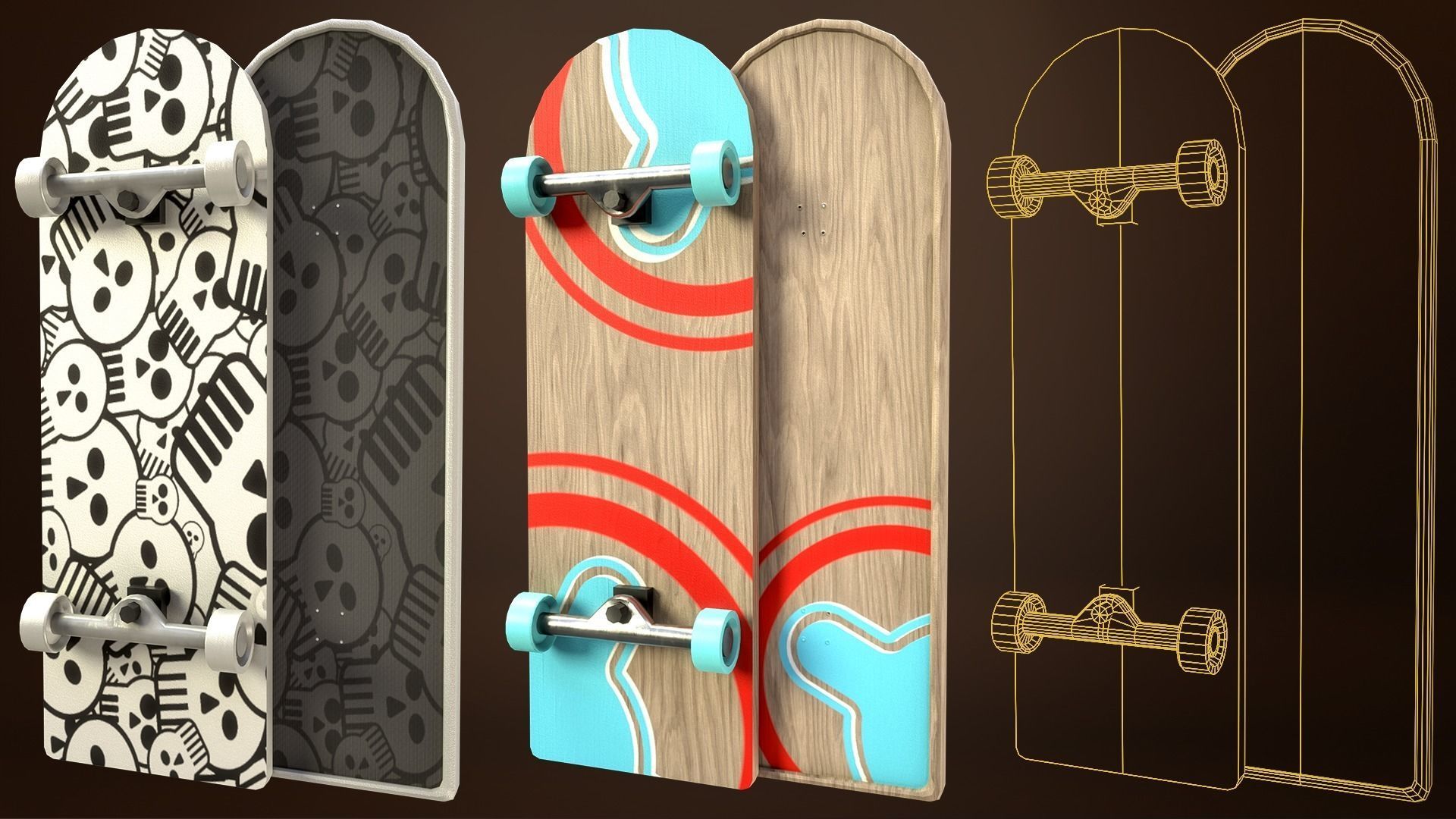 Skateboard Pack of 43 with two texture versions  Low-poly 3D model_31