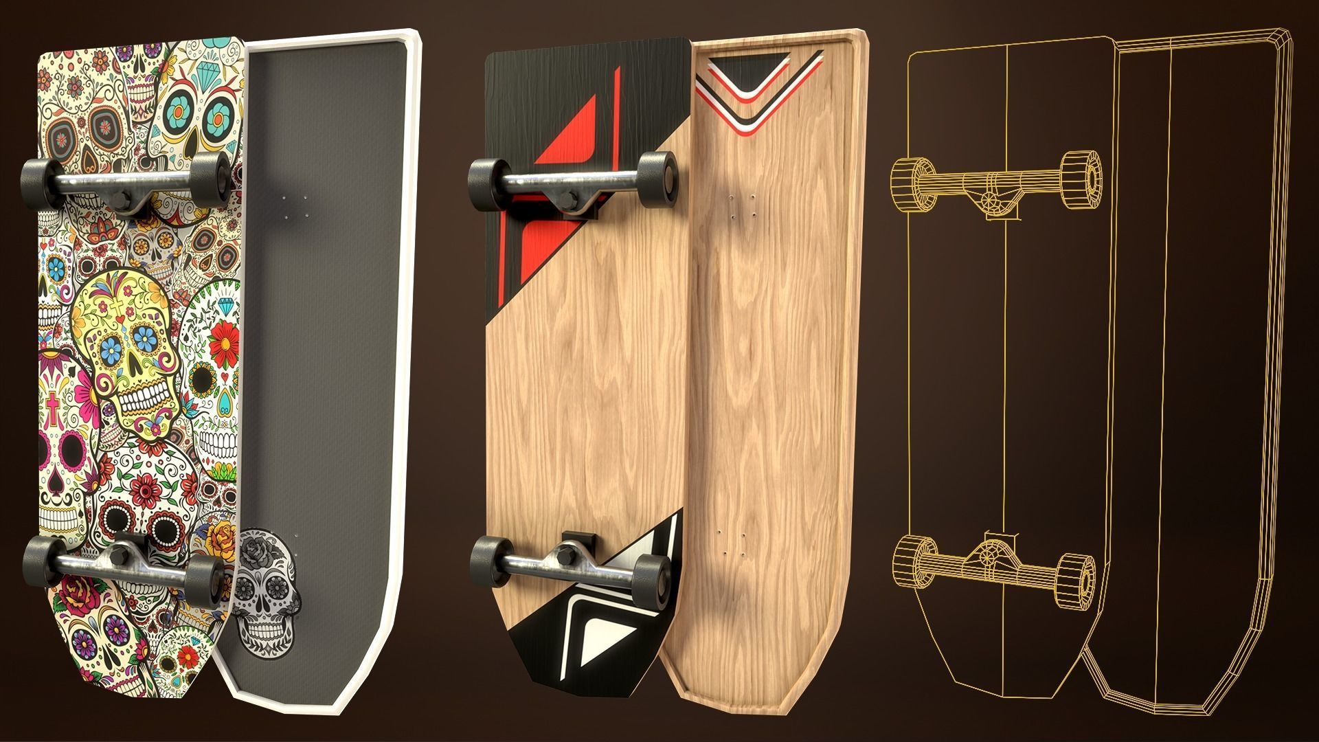 Skateboard Pack of 43 with two texture versions  Low-poly 3D model_29