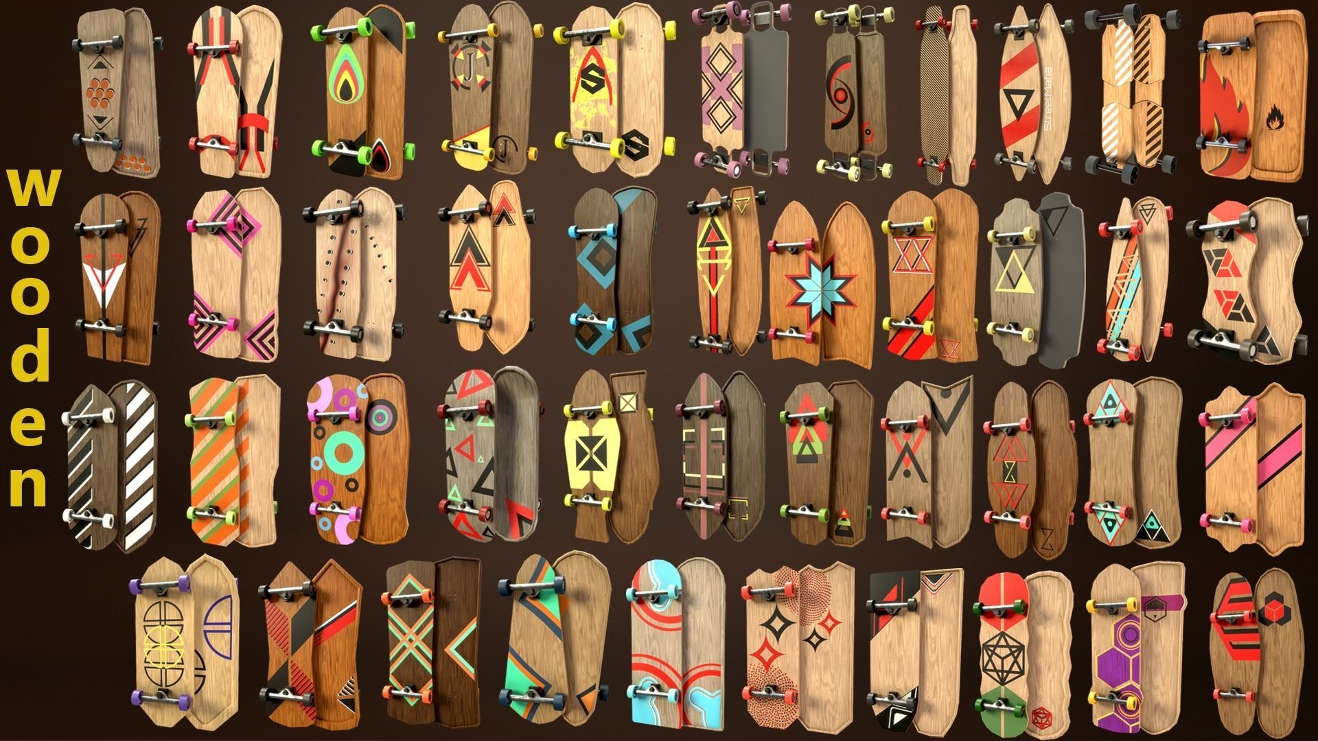 Skateboard Pack of 43 with two texture versions  Low-poly 3D model_3