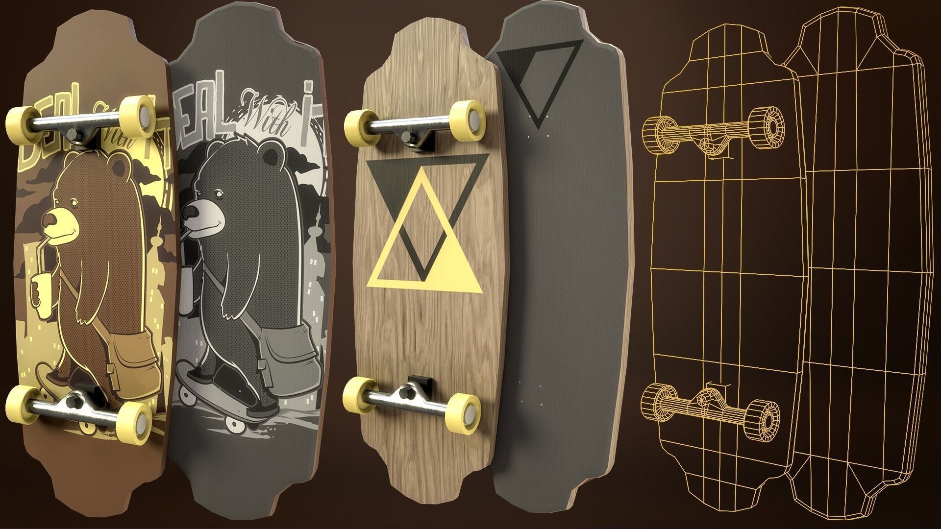 Skateboard Pack of 43 with two texture versions  Low-poly 3D model_9
