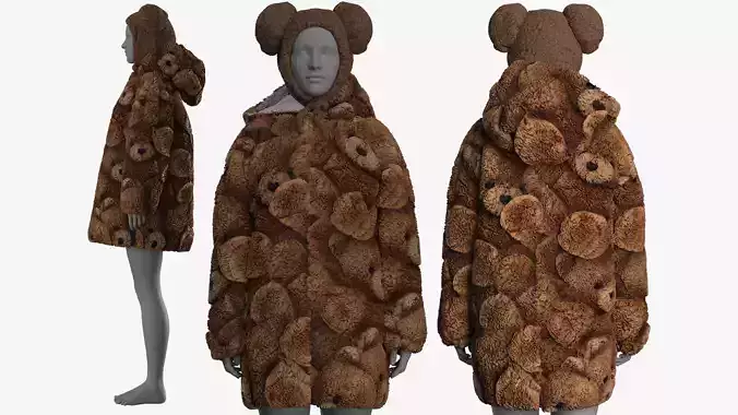 Oversize Sherpa Jacket and Hat Fitted to Gen8 Body Mesh 3D model