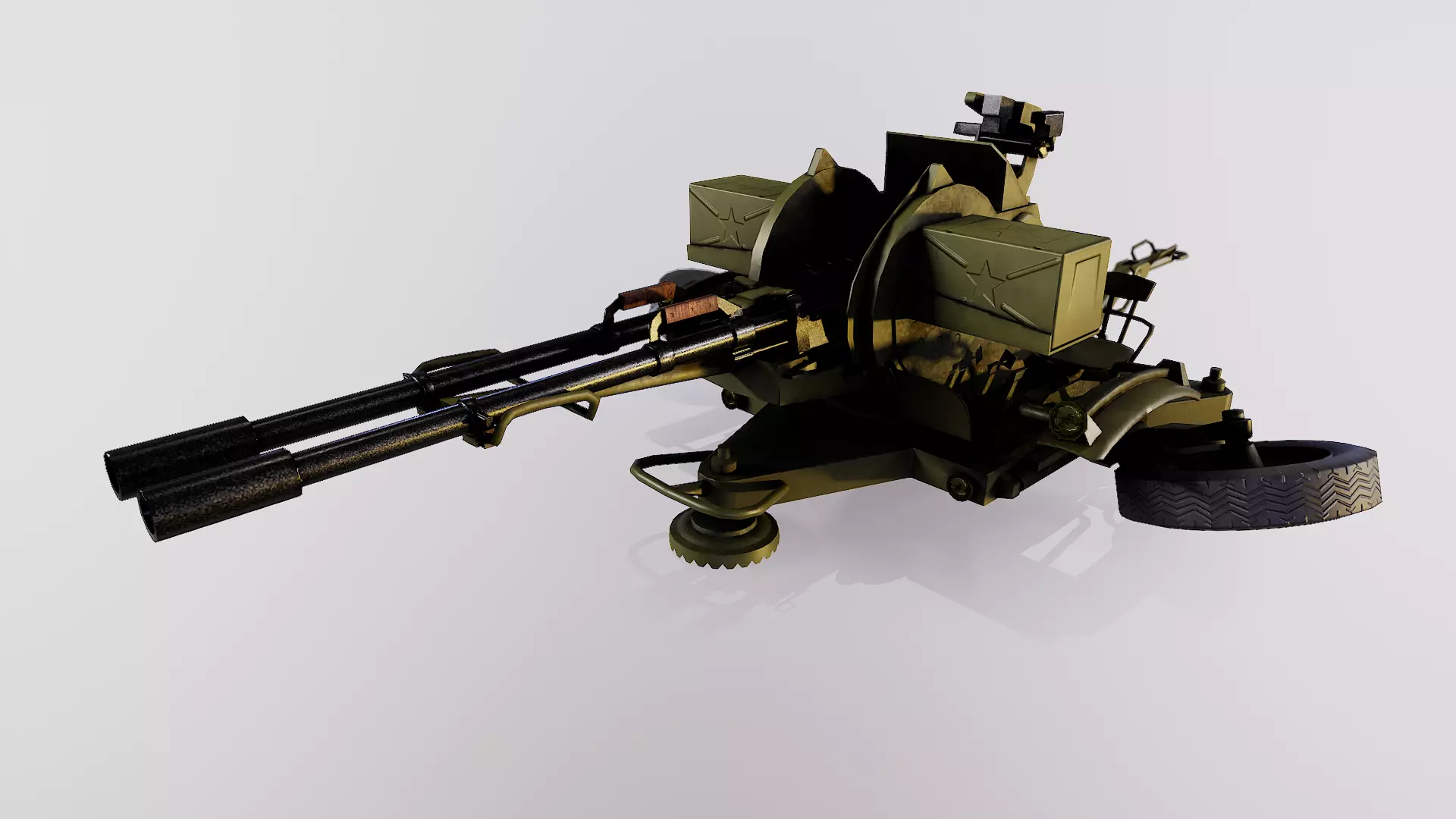 23-mm twin anti-aircraft gun ZU-23 1960 Low-poly 3D model
