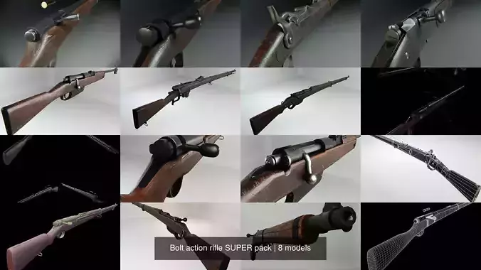 Bolt action rifle SUPER pack 3D Model Collection