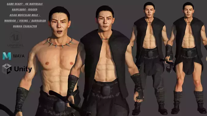 AAA 3D ASIAN MALE VIKING BARBARIAN -REALISTIC RIG GAME CHARACTER