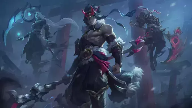 Kayn weapon sickle base form snow moon fan art