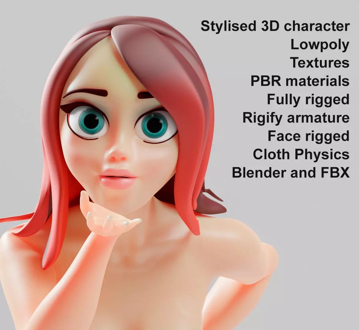 stylized female dressed as a mermaid Low-poly 3D model_0