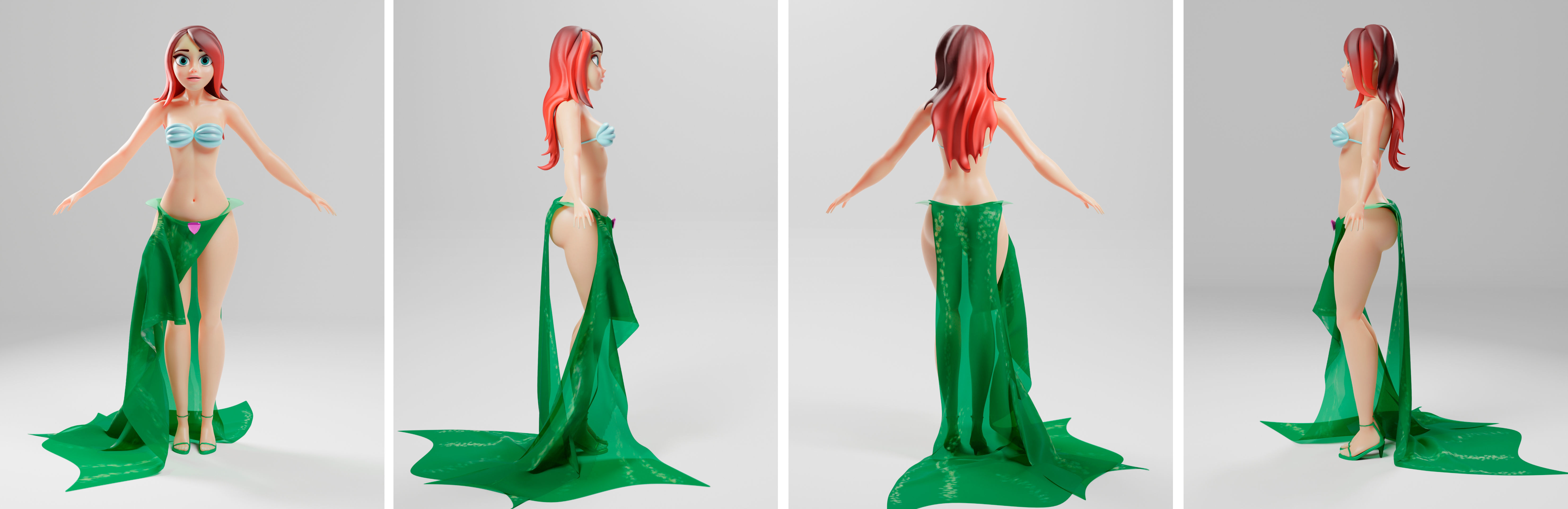 stylized female dressed as a mermaid Low-poly 3D model_4