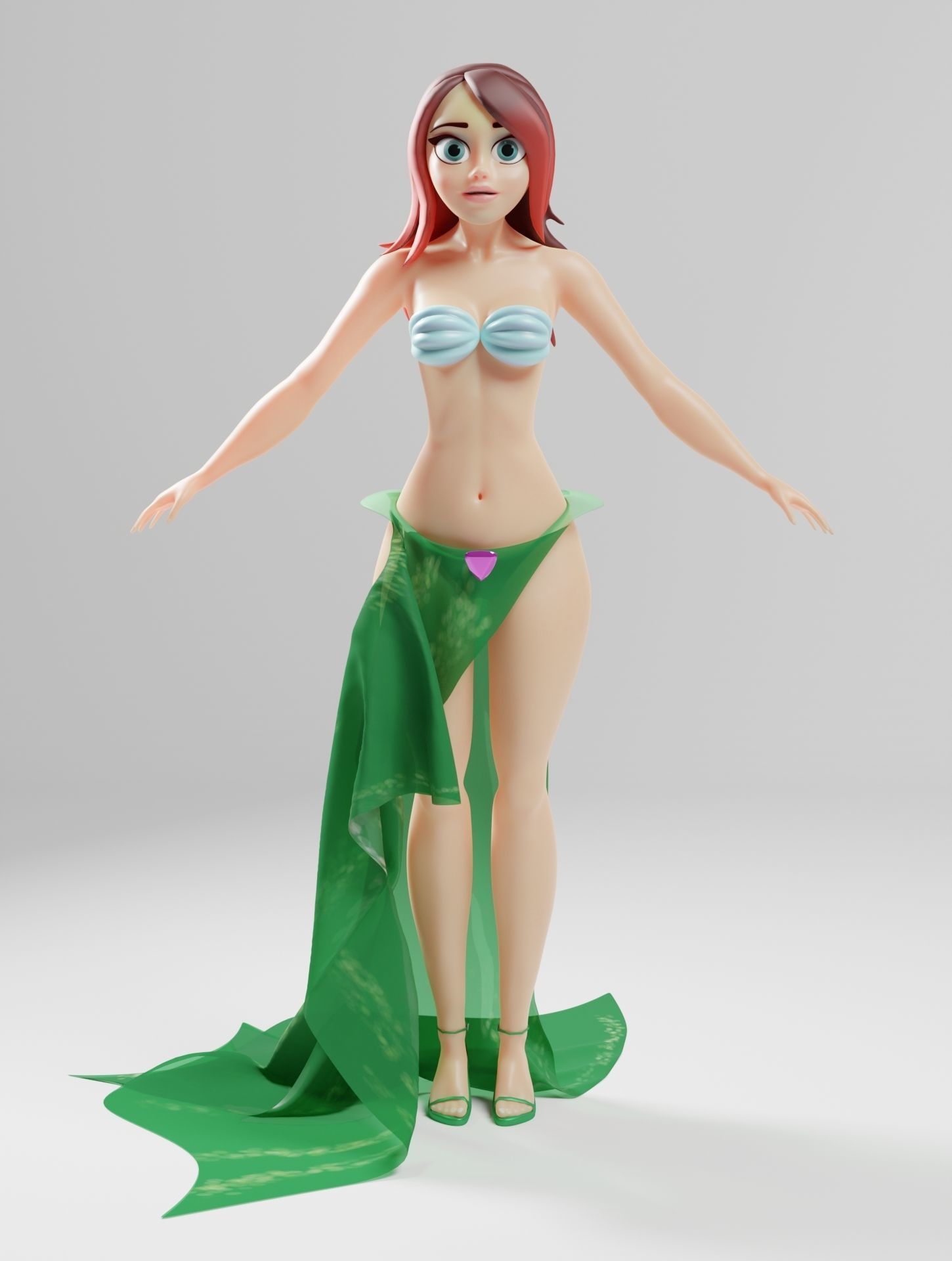stylized female dressed as a mermaid Low-poly 3D model_7