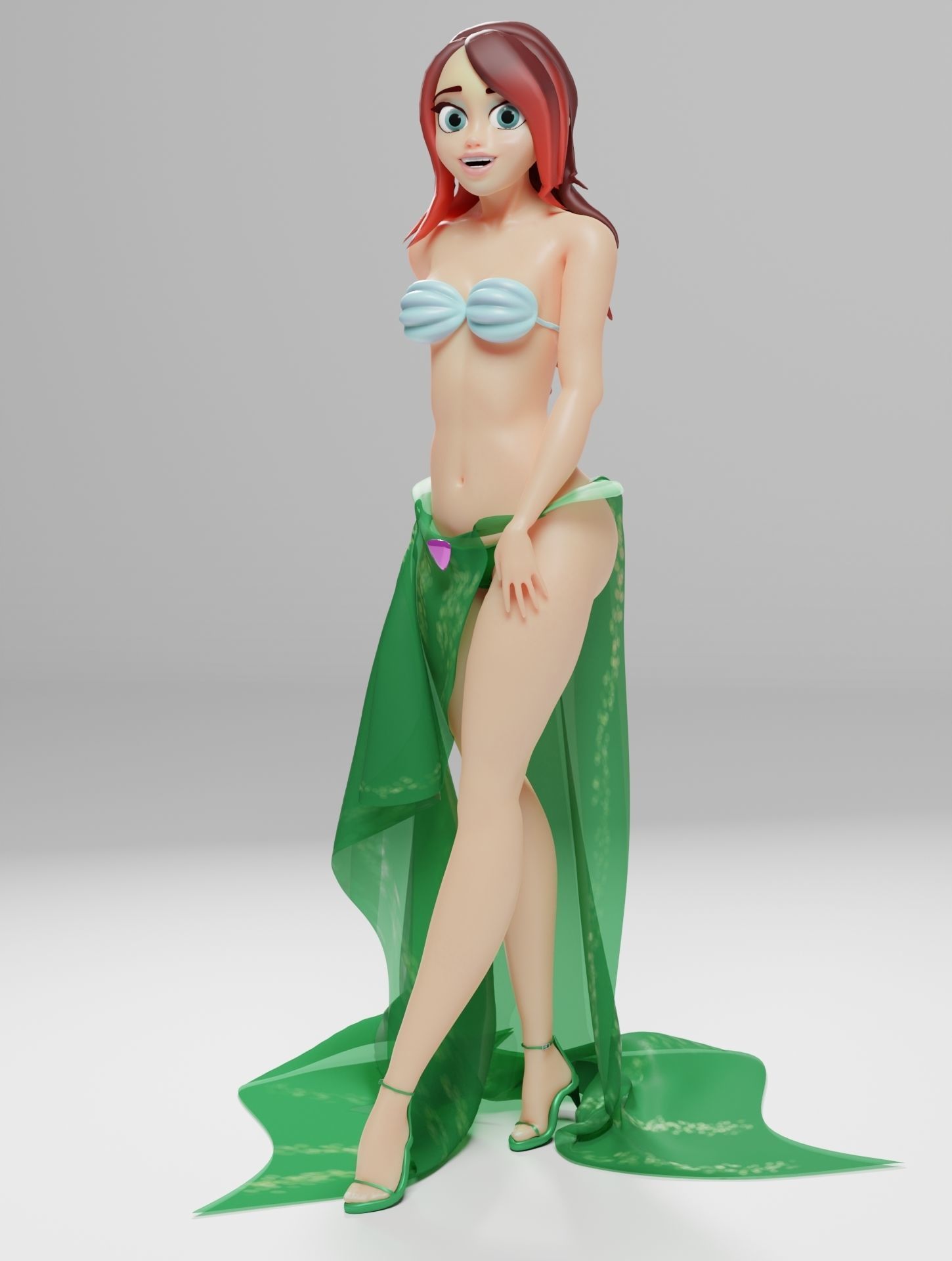 stylized female dressed as a mermaid Low-poly 3D model_6