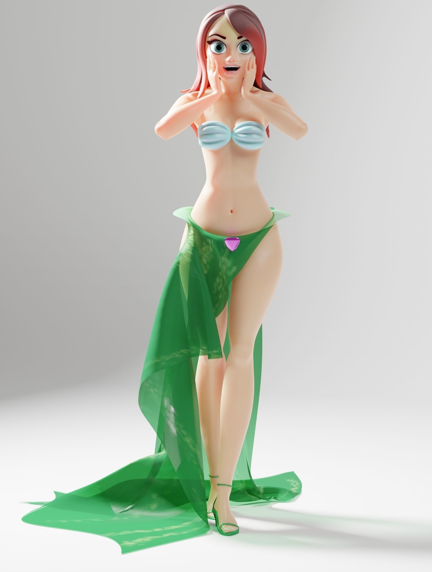 stylized female dressed as a mermaid Low-poly 3D model_5