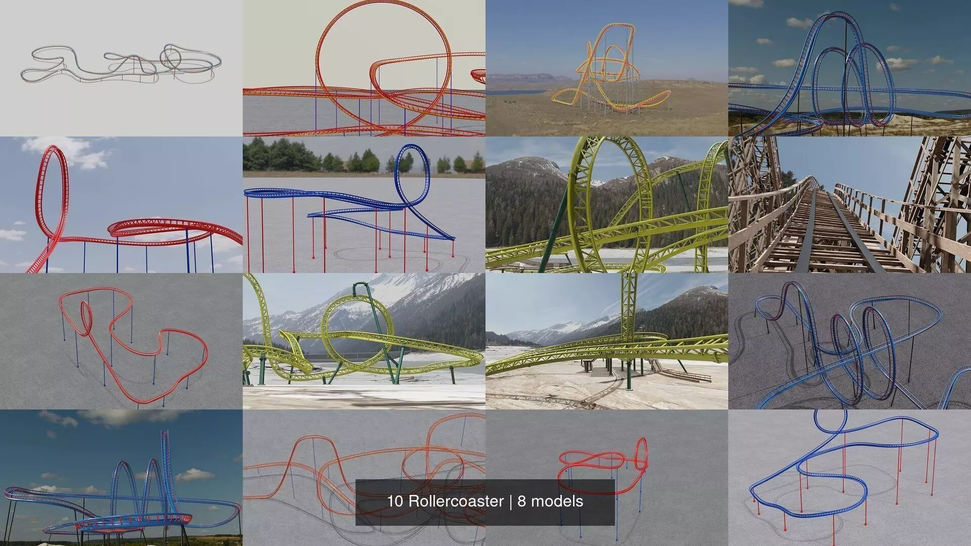 10 Rollercoaster 3D Model Collection_0