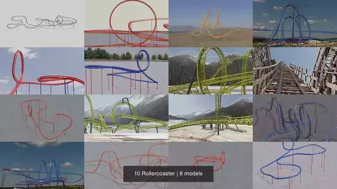 10 Rollercoaster 3D Model Collection