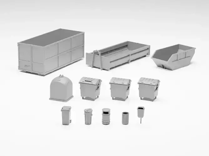 Garbage pack - Set of 13 containers and bins in H0 scale 3D print model