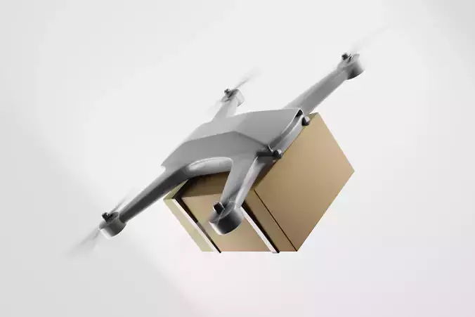 A delivery drone quadrocopter with a card box 3D model