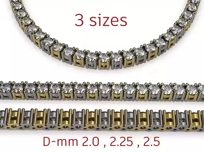 Diamond Tennis Necklace 2-2mm5 3D print model
