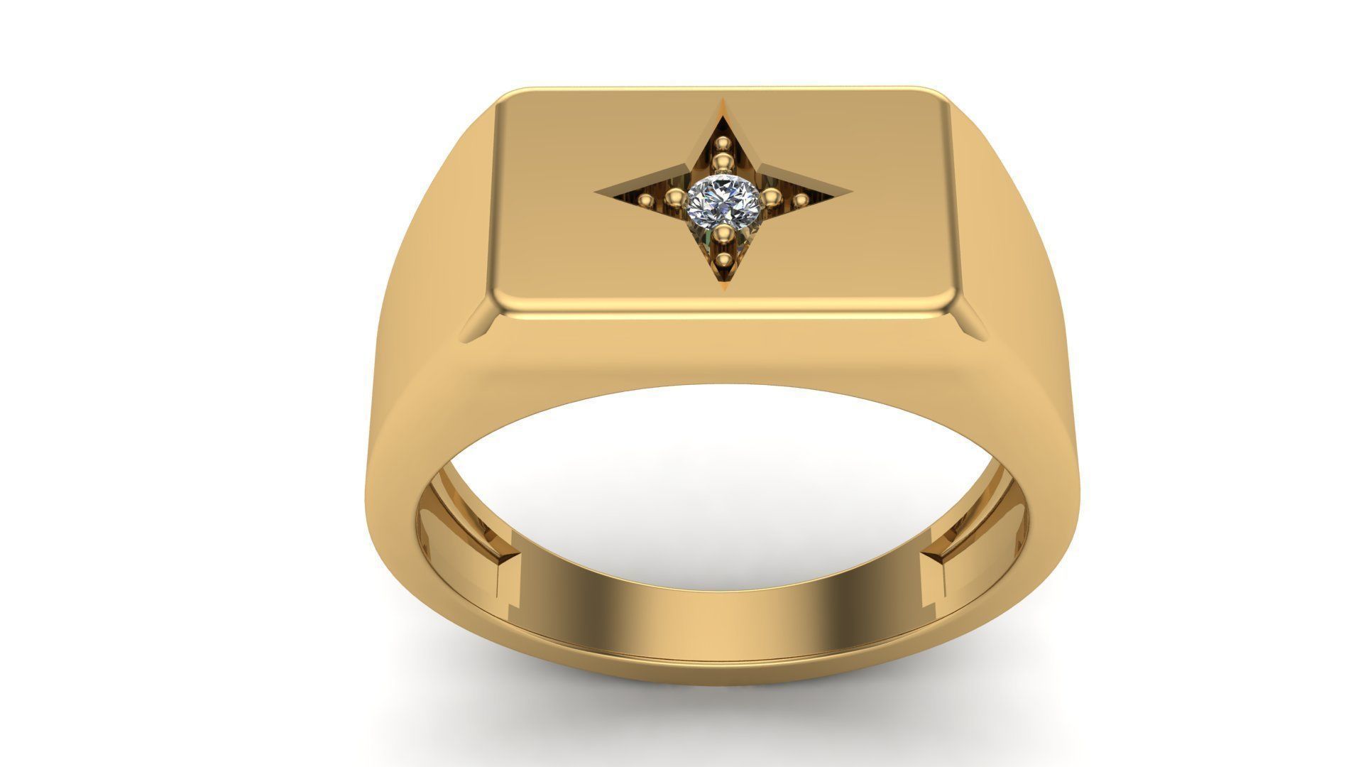 Life Signet Ring Octagonal Shape with Diamond 3D print model_2